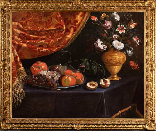 Fruits, vase of flowers and butterfl, Francesco Cittadini & workshop (17th )