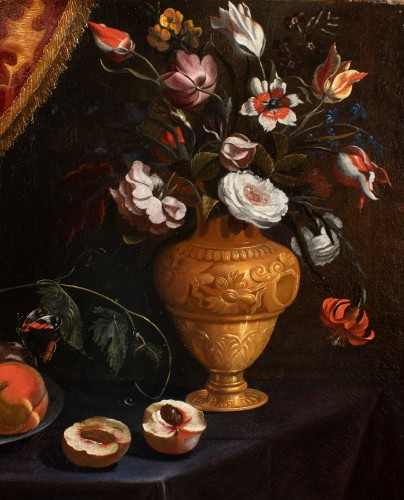 Fruits , vase de fleurs et papillon, Francesco Cittadini et atelier (XVIIe siècle) - Tableaux et dessins Style 
