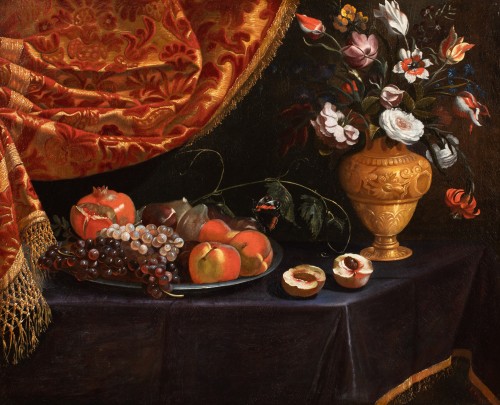 XVIIe siècle - Fruits , vase de fleurs et papillon, Francesco Cittadini et atelier (XVIIe siècle)
