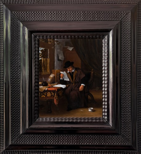 Homme lisant une lettre dans son cabinet de travail, École des Pays-Bas vers 1670 - Tableaux et dessins Style 