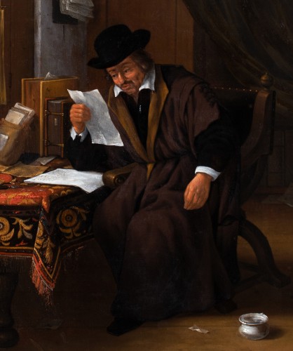Tableaux et dessins Tableaux XVIIe siècle - Homme lisant une lettre dans son cabinet de travail, École des Pays-Bas vers 1670