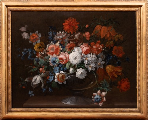 Jean Baptiste Monnoyer (1636 1699) & atelier Grand vase de fleurs sur un entablement