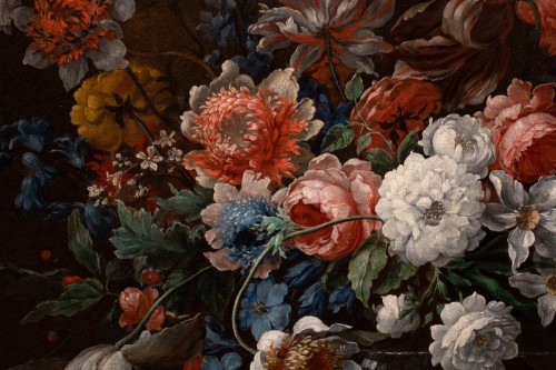 Jean Baptiste Monnoyer (1636 1699) & atelier Grand vase de fleurs sur un entablement - Tableaux et dessins Style Louis XIV