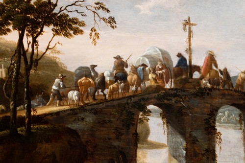 Adam Pynacker (1622-1673) Caravan Crossing a Bridge in an Italianate Landsc - Paintings & Drawings Style 