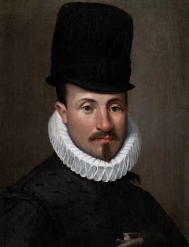 Tableaux et dessins Tableaux XVIe siècle - Portrait de jeune homme à la fraise, Attribué à Bartolomeo Passarotti (1529–1592)