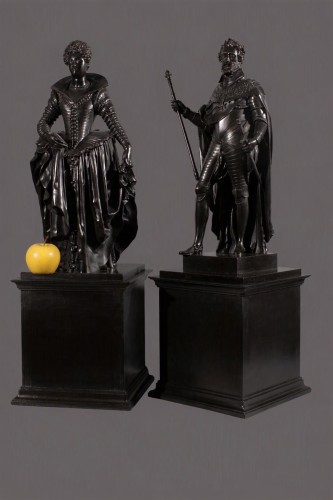 Paire de bronzes représentant Henri IV et Marie de Médicis, vers 1800 - Sculpture Style Directoire