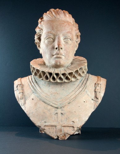 Sculpture Sculpture en Terre cuite - Buste en terre cuite d’un jeune chevalier de l’ordre de Santiago, XVIIIe siècle
