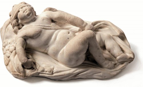 Eros endormi - Sculpture en marbre blanc, Italie fin XVIIe siècle  - Louis XIV