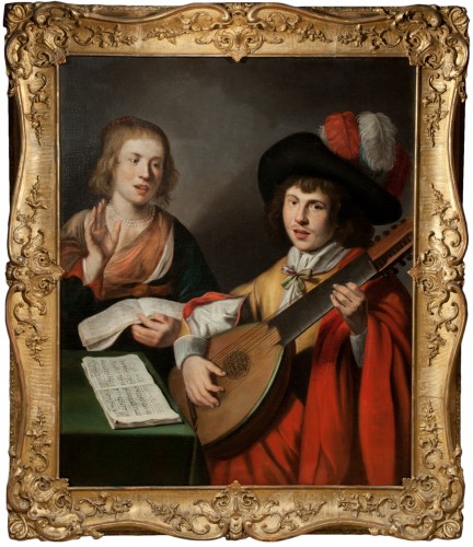 Couple de chanteurs au Théorbe - Peintre Caravagesque nordique du XVIIe siècle