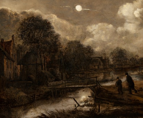 Paysage au clair de lune animé de personnages - Aert van der Neer (1603-1677) - Tableaux et dessins Style 