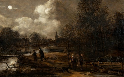 Paysage au clair de lune animé de personnages - Aert van der Neer (1603-1677) - Galerie FC Paris