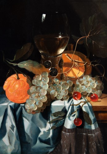 Tableaux et dessins Tableaux XVIIe siècle - Harmen LOEDING (c.1637-c.1673) - Nature morte aux cerises, agrume, raisins et verre