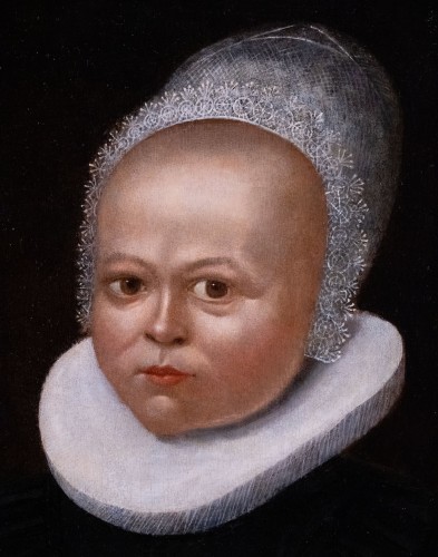 Portrait of a child with a lace bonnet - Flemish School of the 16th century - Paintings & Drawings Style Renaissance