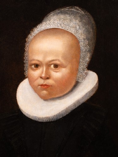 Portrait of a child with a lace bonnet - Flemish School of the 16th century - 