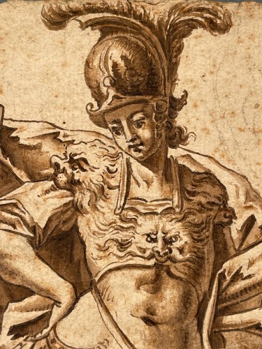 Tableaux et dessins Dessin, Aquarelle & Pastel - Jeune homme en costume de dieu Mars - École française du XVIIe siècle