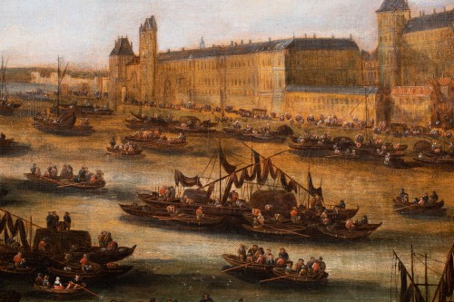 Paris, le Louvre vu du Pont-Neuf - Pieter Casteels II dit le jeune (vers1650-1701) - Tableaux et dessins Style 