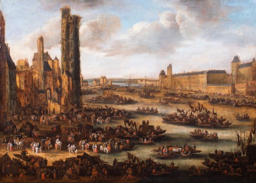 Paris, le Louvre vu du Pont-Neuf - Pieter Casteels II dit le jeune (vers1650-1701) - 
