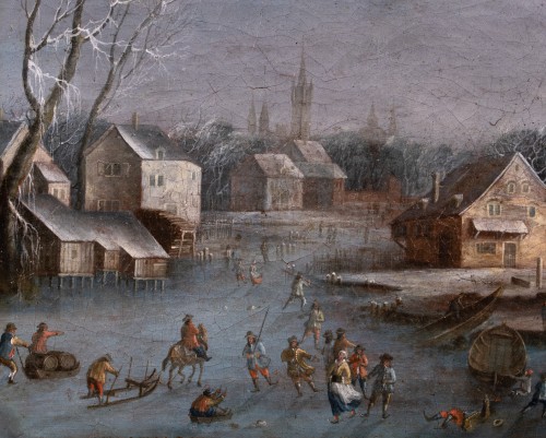 Paysage d’hiver enneigé avec patineurs - École Flamande du XVIIe siècle - Tableaux et dessins Style 
