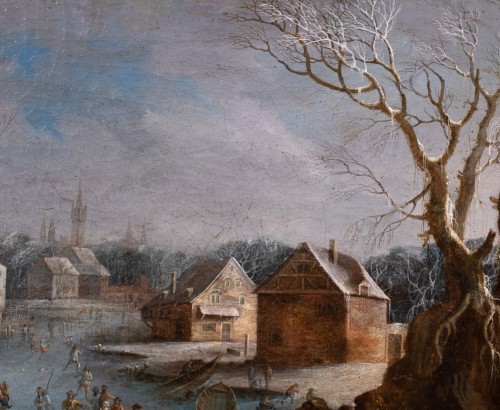 Paysage d’hiver enneigé avec patineurs - École Flamande du XVIIe siècle - Galerie FC Paris