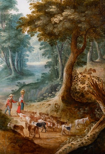 Paysage sylvestre au troupeau de chèvres.Atelier de Jan Brueghel le Jeune (1601-1678) - Tableaux et dessins Style 
