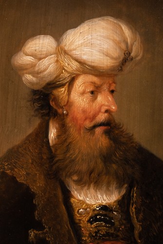 Portrait of a man in Oriental costume - School of Rembrandt 17th Century - Paintings & Drawings Style 