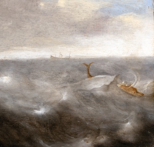 Baleine devant un navire Hollandais - Claes Claesz Wou (1592-1665) - Tableaux et dessins Style 