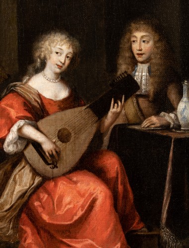 Jeune femme jouant du luth - Attribué à Gérard Ter Borch (1617-1681 - Tableaux et dessins Style 