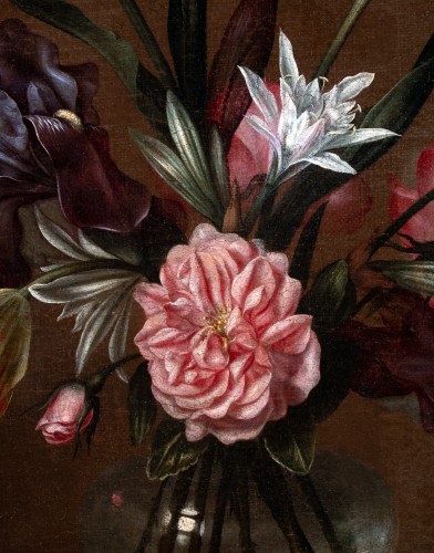 Vase de fleurs, tulipes, iris, narcisse et rose de damas. Antonio Ponce (1608-1677) - Galerie FC Paris
