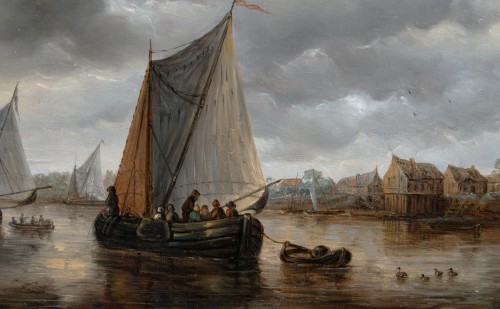 Marine Hollandaise du XVIIe siècle - École de Jan Josephsz. Van Goyen (1596-1656) - Tableaux et dessins Style Louis XIII