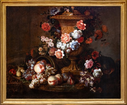 Fleurs et fruits entourant un vase Médicis - Jean-Baptiste Blin de Fontenay (1653-1715)