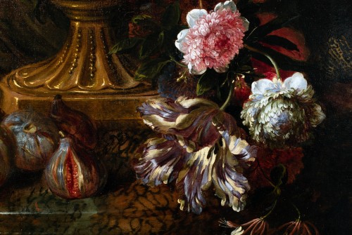 Tableaux et dessins Tableaux XVIIe siècle - Fleurs et fruits entourant un vase Médicis - Jean-Baptiste Blin de Fontenay (1653-1715)
