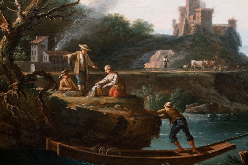 Paintings & Drawings  - Jean-Baptiste Claudot (1733-1805) - Family of fishermen by the river