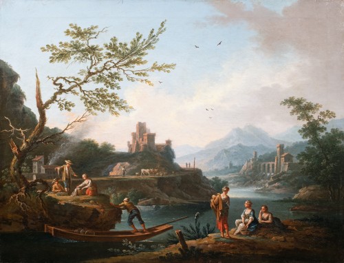 Jean-Baptiste Claudot (1733-1805) - Family of fishermen by the river - 