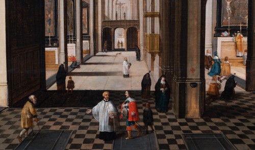 Intérieur de la cathédrale d’Anvers animée de personnages - Pieter II Neefs (1620-1675) - Tableaux et dessins Style 