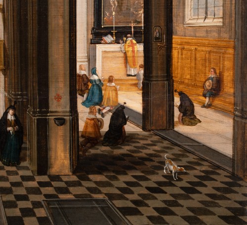 Intérieur de la cathédrale d’Anvers animée de personnages - Pieter II Neefs (1620-1675) - Galerie FC Paris