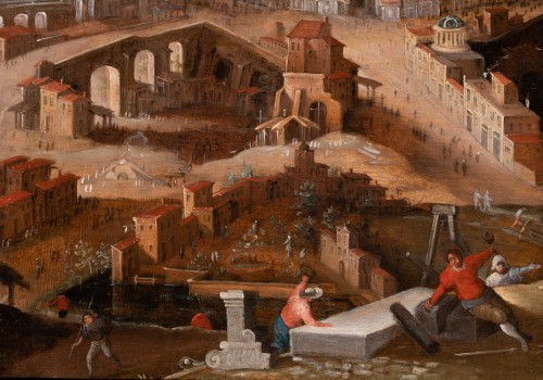 Tableaux et dessins Tableaux XVIIe siècle - La construction de la tour de Babel - Willem II Van Nieulandt (1584-1635/36) et Atelier