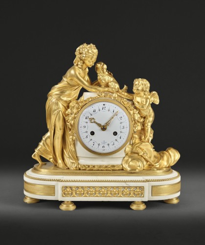 Mantel clock representing Love and Fidelity surrounding a woman - Horology Style Louis XVI