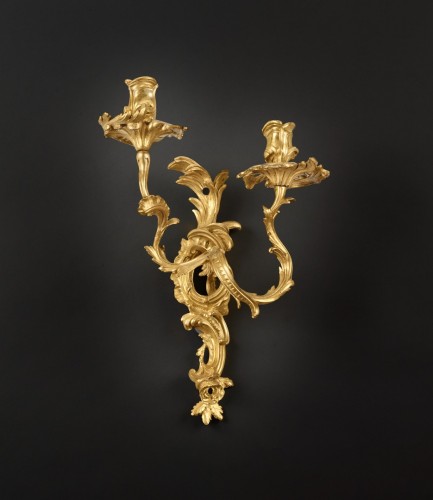 Pair of two arms ormolu wall-lights with a palm motif - Lighting Style French Regence