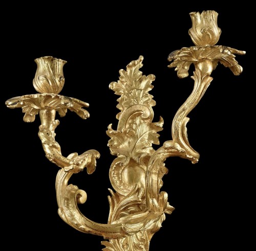 Pair of two arms wall lights with foliage decoration - Lighting Style French Regence