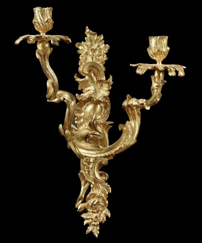 Lighting  - Pair of two arms wall lights with foliage decoration