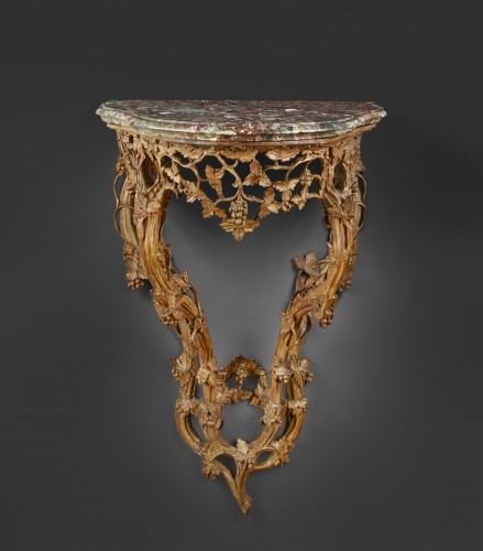 Console en bois naturel à motifs de pampres de vigne - Louis XV
