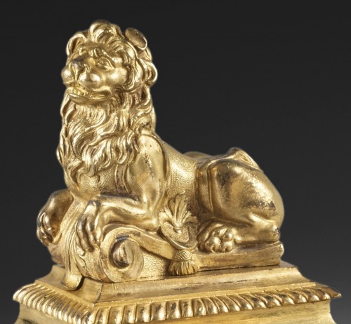 Pair of firedogs with reclining lions - Decorative Objects Style French Regence