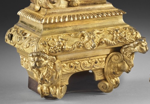 Pair of firedogs with reclining lions - French Regence
