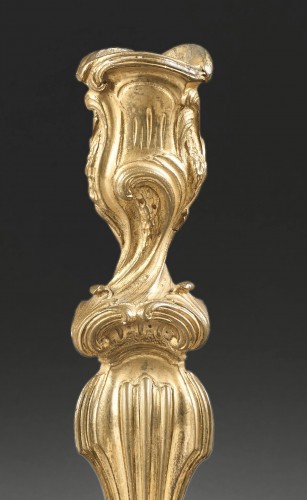 Paire de flambeaux en bronze doré - Luminaires Style Louis XV