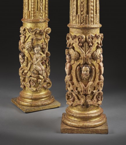 Paire de colonnes à décor de têtes d'anges et de Putti - Galerie Léage