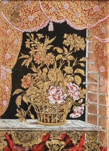 Paire de petites plaques en verre églomisé - 