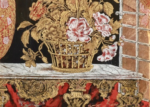  - Paire de petites plaques en verre églomisé