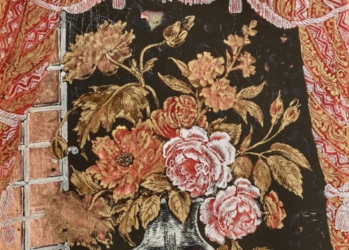 Antiquités - Paire de petites plaques en verre églomisé