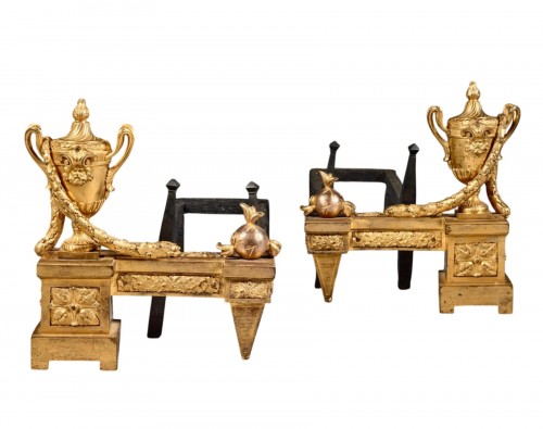 Pair of firedogs with fireballs motifs