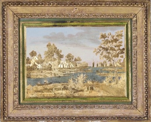 Objects of Vertu  - Pair of rectangular Compigné paintings representing river banks